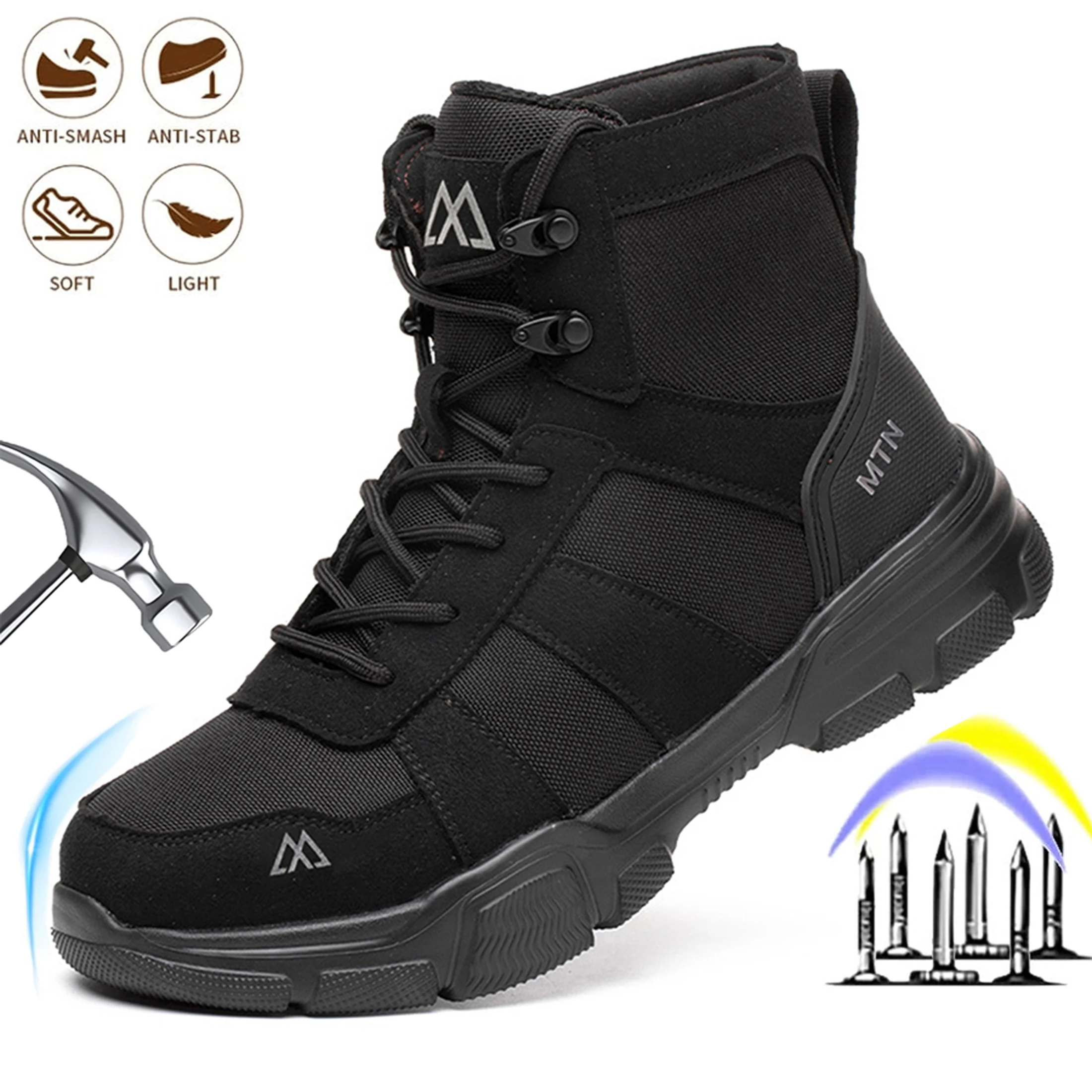 Men's Work Shoes Impact-Resistant Puncture-Proof Men's Safety Boots Durable  Factory-grade Comfortable  Outdoor Shoes for Men