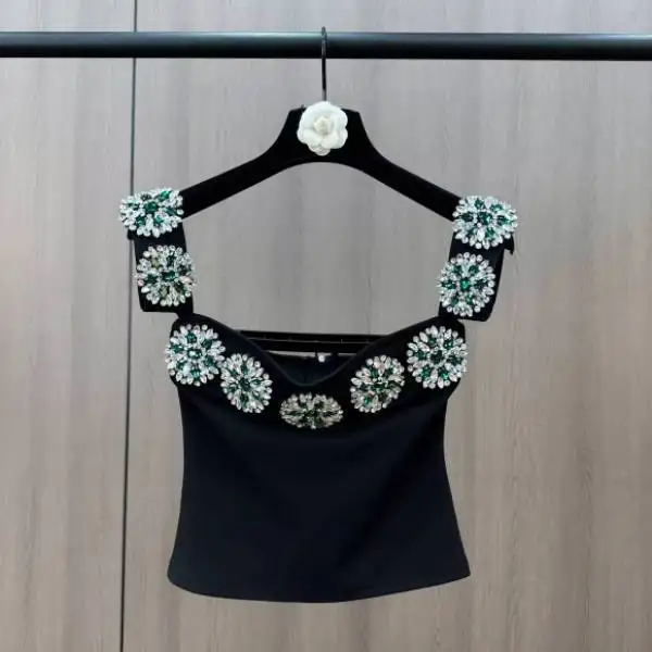 

Pure desire spicy girl style sexy one neck T-shirt for women in winter 2024 nail bead inlaid diamond slim fit and slimming top
