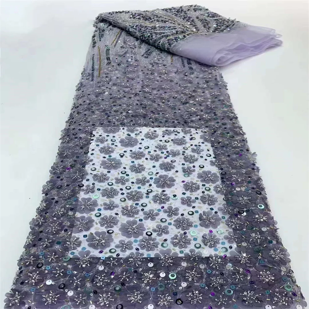 

Luxury African With Sequins And Beads Lace Fabric 2024 High Quality Groom Nigerian Wedding Bridal Embroidery French Tulle Sewing