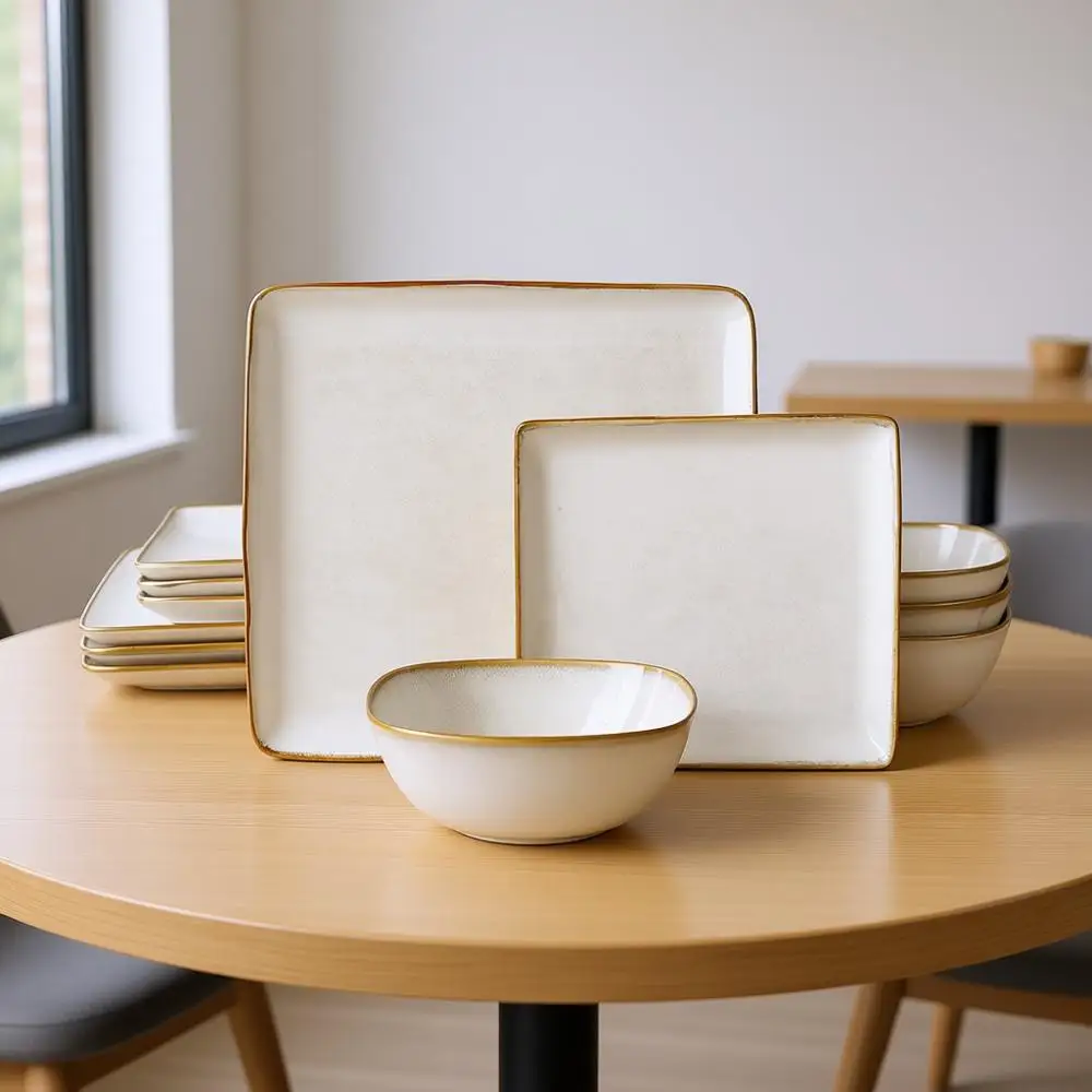 

Наборы посуды, 4 предмета: тарелки и миски для кухни, реактивная глазурь, можно использовать в микроволновой печи и посудомоечной машине, устойчивые к царапинам, цвет Puccino Whi