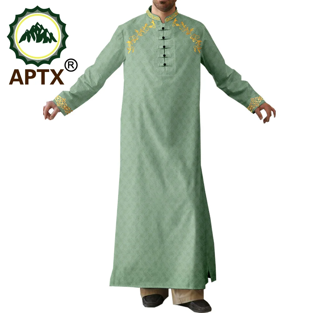 APTX رداء للرجال مسلم موضة Jubba ثوب واحد الصدر فضفاضة التطريز ملابس عادية الزفاف الكنيسة ارتداء T2014007