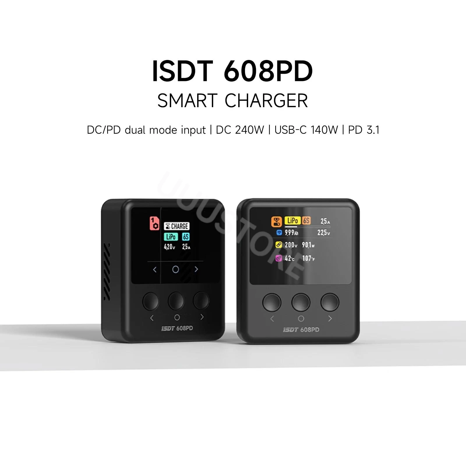 ISDT 608PD Lipo Balance Charger Discharger,DC 240W/10A PD 140W/5A Smart Digital for RC Batteries LiFe/Lilon/LiPo/LiHV