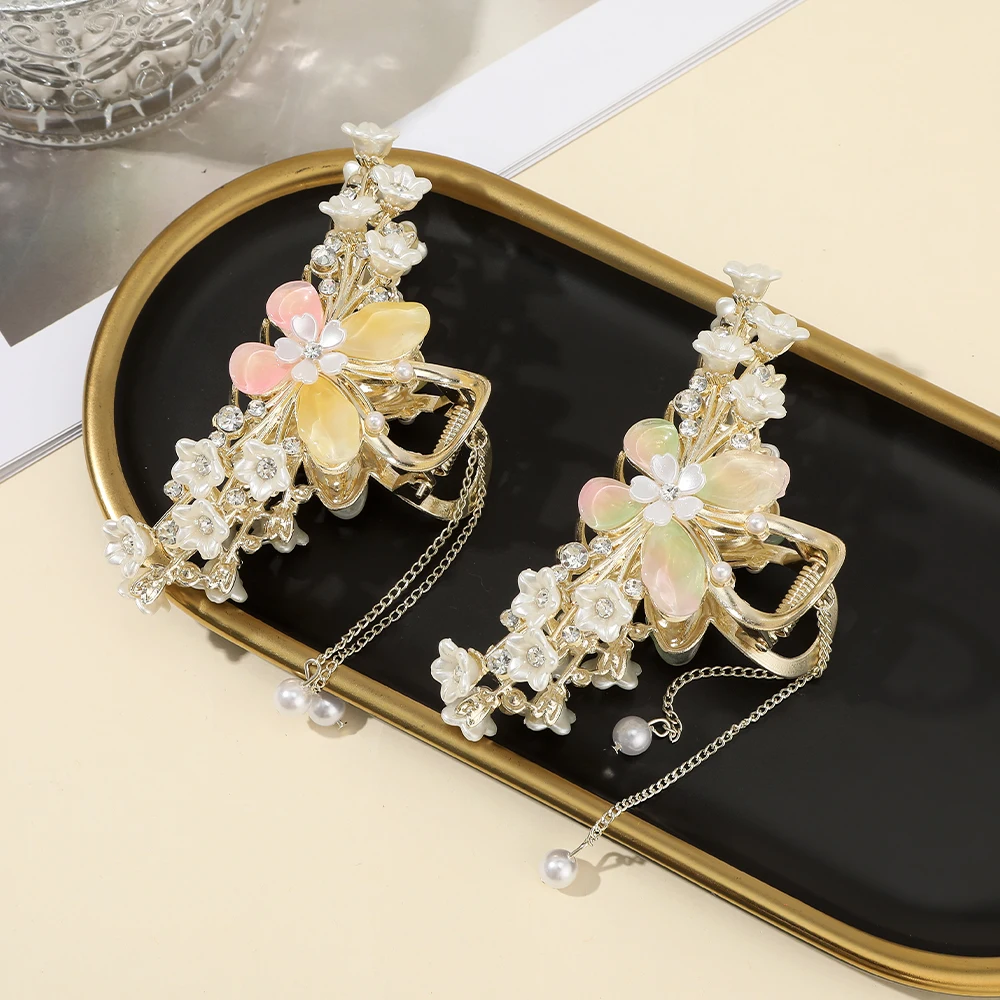 Tassel Flower Hair Crab Claws For Women Butterfly Pearl Hairpin Hair Clips Girls Fashion Ponytail Accessories Festival Gifts