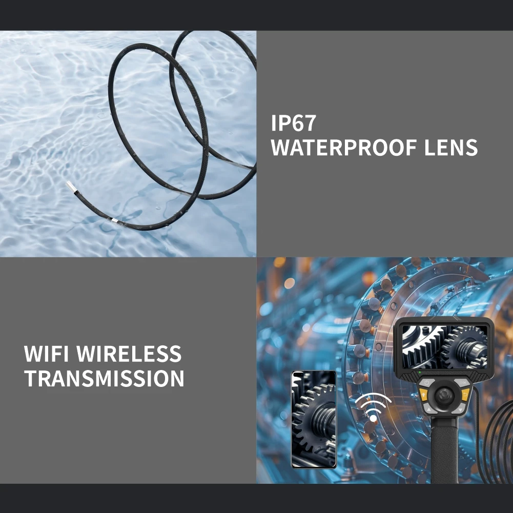 Waterproof Industrial Endoscope Camera 5" IPS Screen CMOS Sensor 4mm Wide Angle For Sewer Drain Inspection With 2 Meters