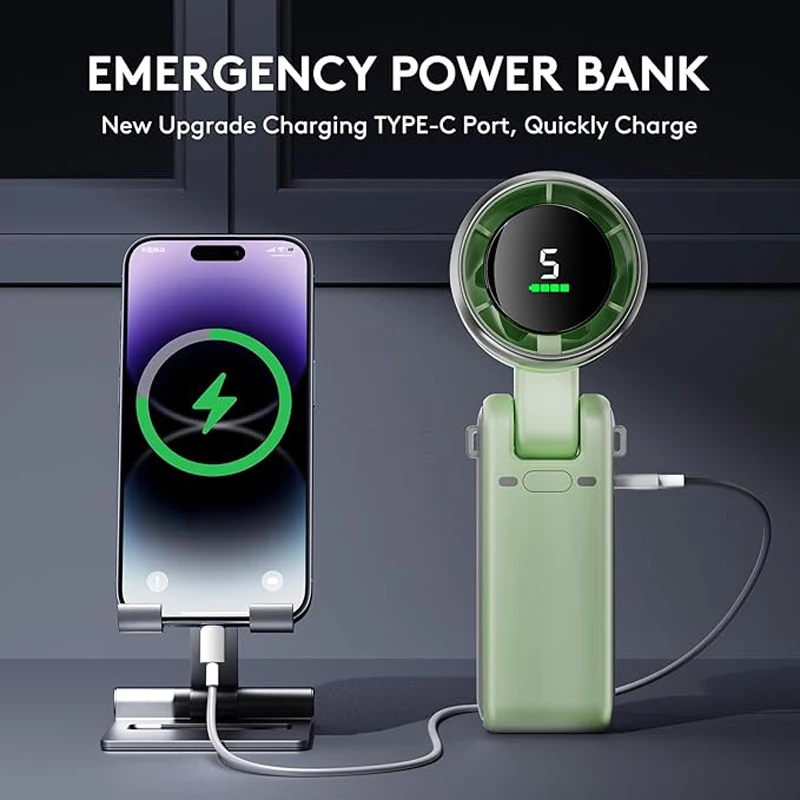 Turbo Fan 2025 New Portable Hanging Neck Outdoor Violence Wind Desktop 13550rpm Small Mini Fan USB Rechargeable Hand-held Fold