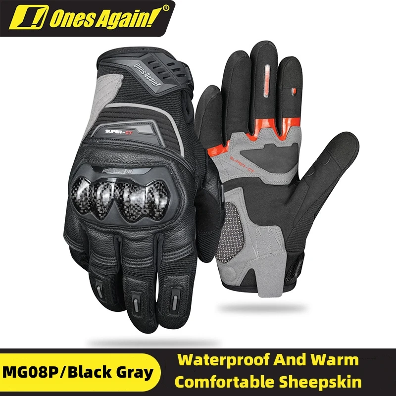 Ones Again! Winter Warm Motorcycle Gloves Goatskin Wear-resistant Touch Screen Men's and Women's Motocross Riding Racing Gloves