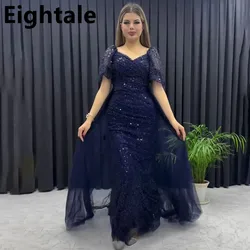 Abito da ballo personalizzato con paillettes scintillanti blu navy Abito da sera a sirena a mezza manica Abito da festa formale da donna Robes De Soirée