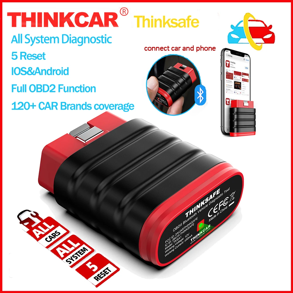 Best THINKCAR ThinkSafe OBD2 Bluetooth Scanner OBD Code Reader Full System 5 Reset Automative Car Diagnostic Tool PK Thinkdiag