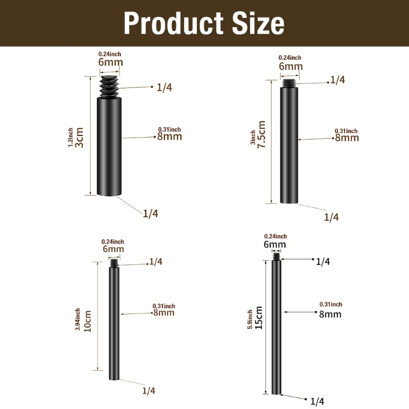 Varilla extensión metal durabilidad para estabilizadores cámara extensión roscada 1/4" D46B