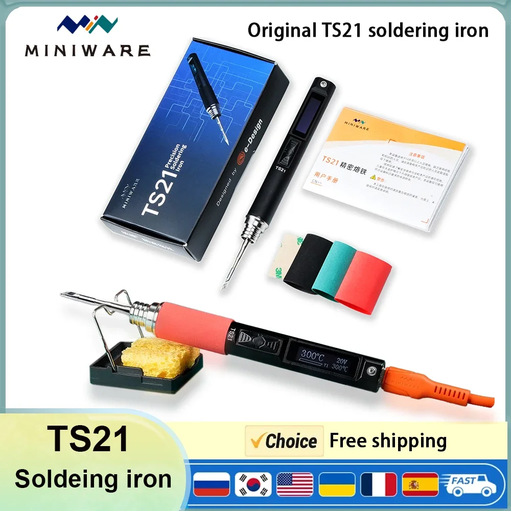 MINIWARE TS21 Portable Soldering Iron, 100-450℃ Adjustable, PD 100W Fast Heating, Precision Repair Tool with T210-KU Tip