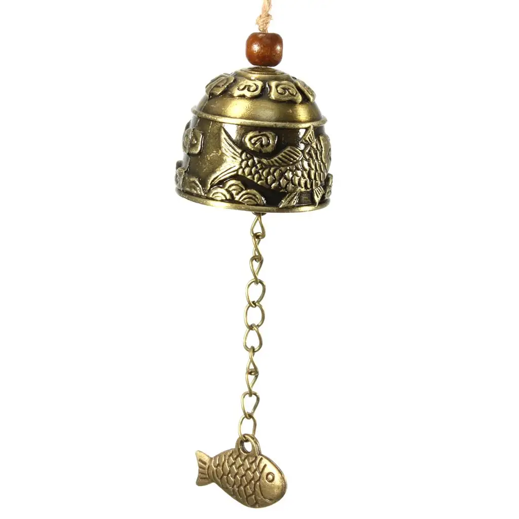 Zinc Alloy Wind Chime Feng Shui Fish Pattern Metal Bell Lucky Hanging Decor for Home Room Garden
