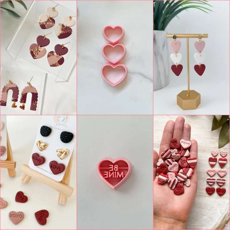 Soft Pottery Polymer Clay Cutters Loves Heart Earrings Clay Molds INS French Earrings Jewelry Making Embossing Modeling Tools