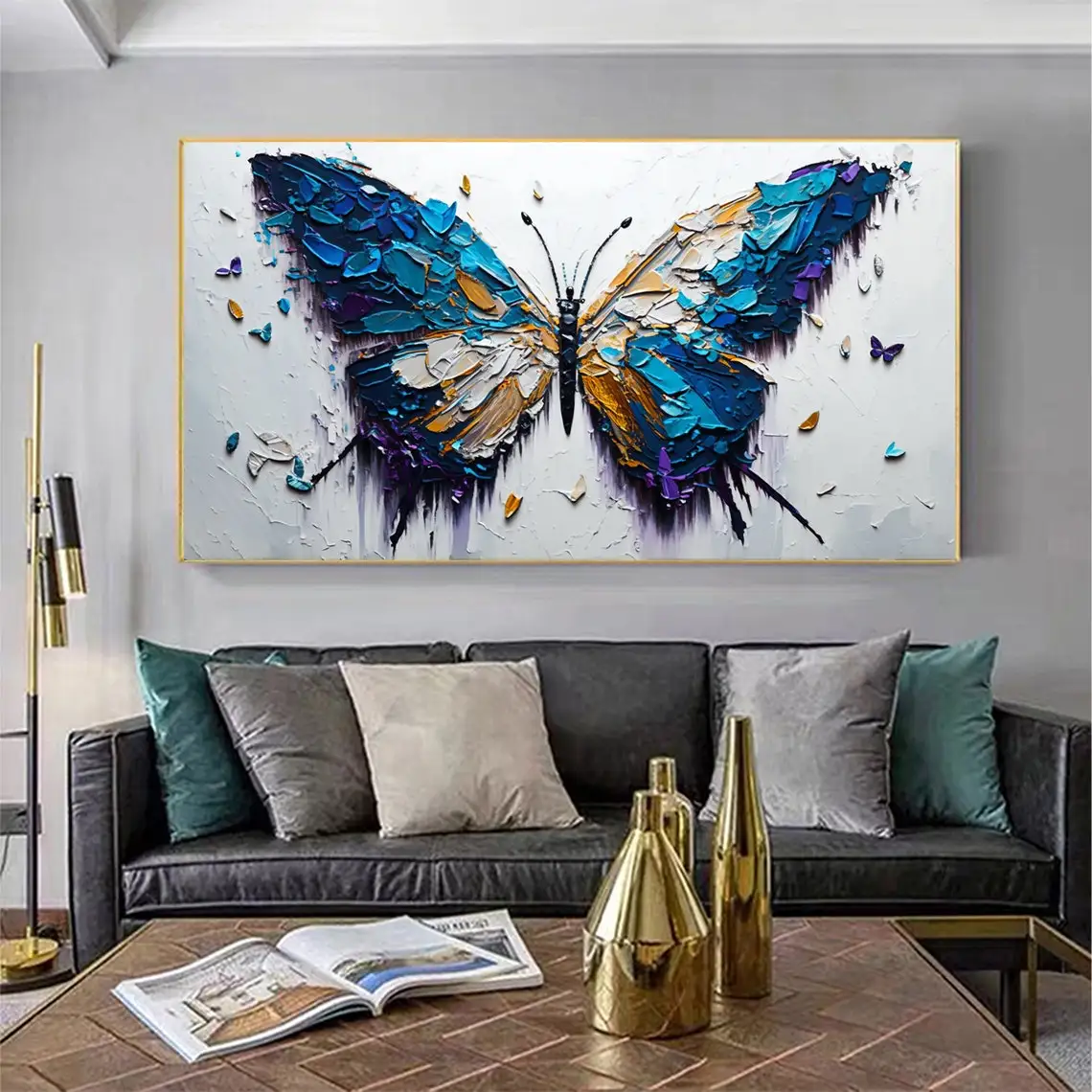 Abstract Butterfly Oil Painting Hand Painted On Canvas Large Wall Art Colorful Animals Painting Custom Boho Artwork Home Décor