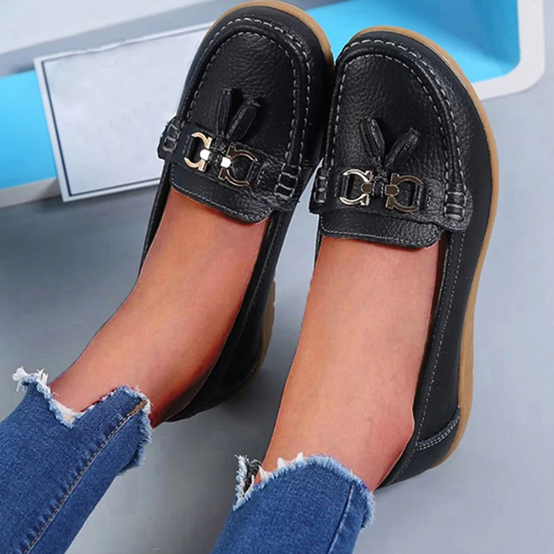 Genuine Leather Fashion Women Flats Wedge Walking Women Shoes Retro Women\'s Shoes Moccasins Ballerina Plus Size Shoes Woman