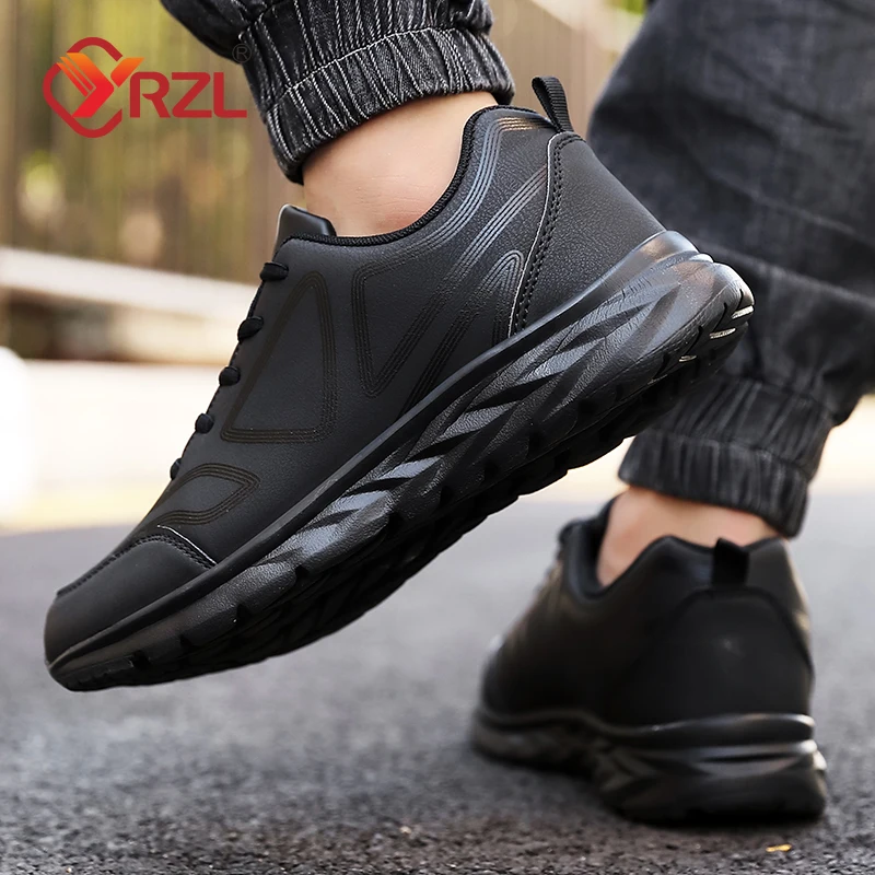 YRZL Black Shoes for Men Waterproof Sneakers Lightweigth Sport Footwear Athletic Shoe Outdoor Fashion Comfortable Casual Sneaker