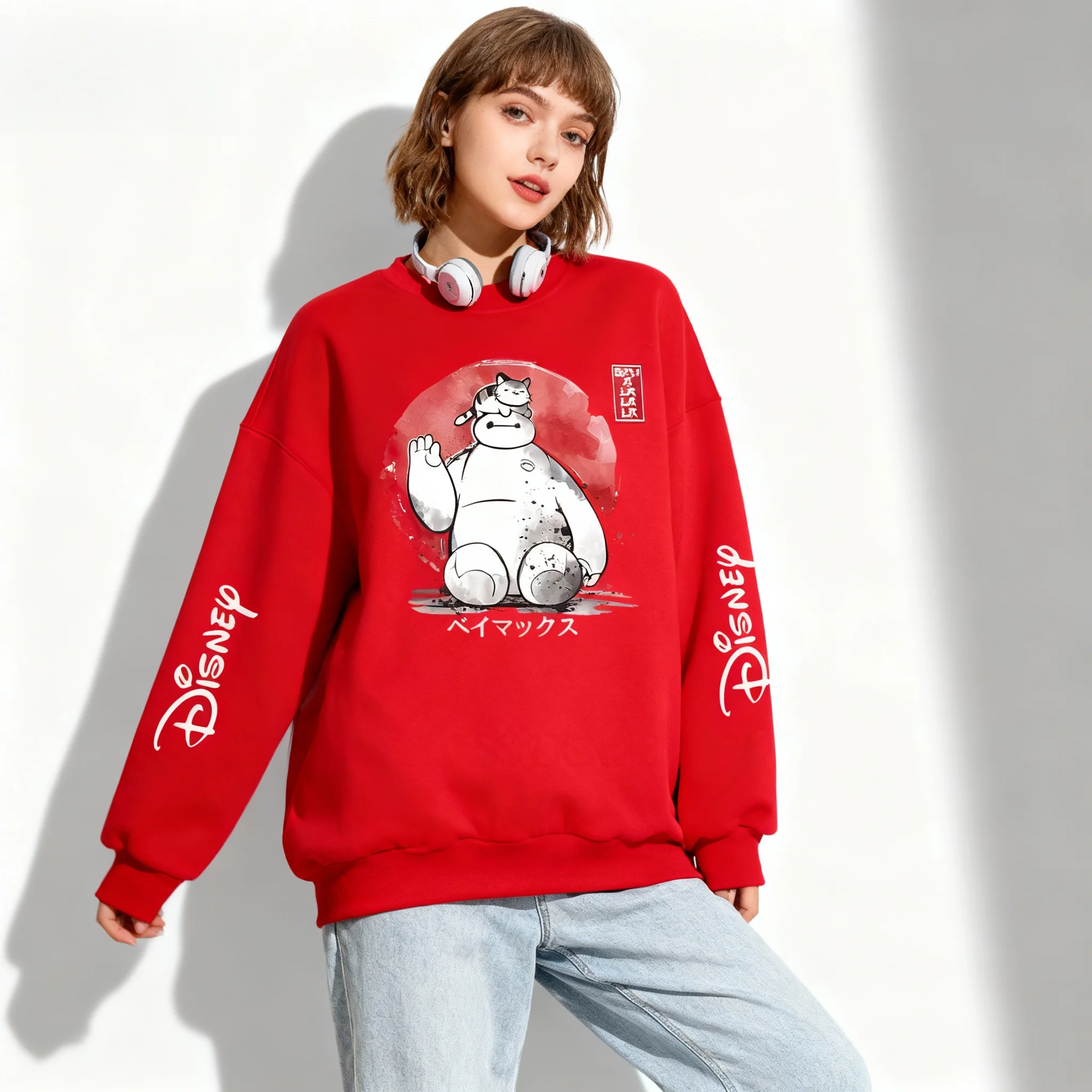 Disney Superpower Marine Corps Big White Series Extra Large Women's Autumn and Winter Round Neck Hoodies for Adults and Children