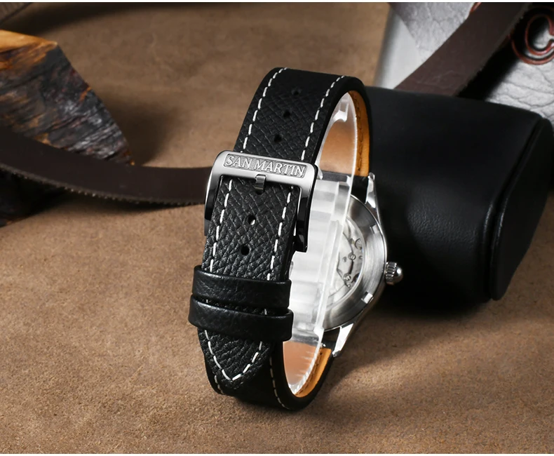 산 마틴 남자 자동 시계 37mm 럭셔리 기계식 손목 시계 사파이어 10ATM 방수 3D 질감 다이얼 ST1812