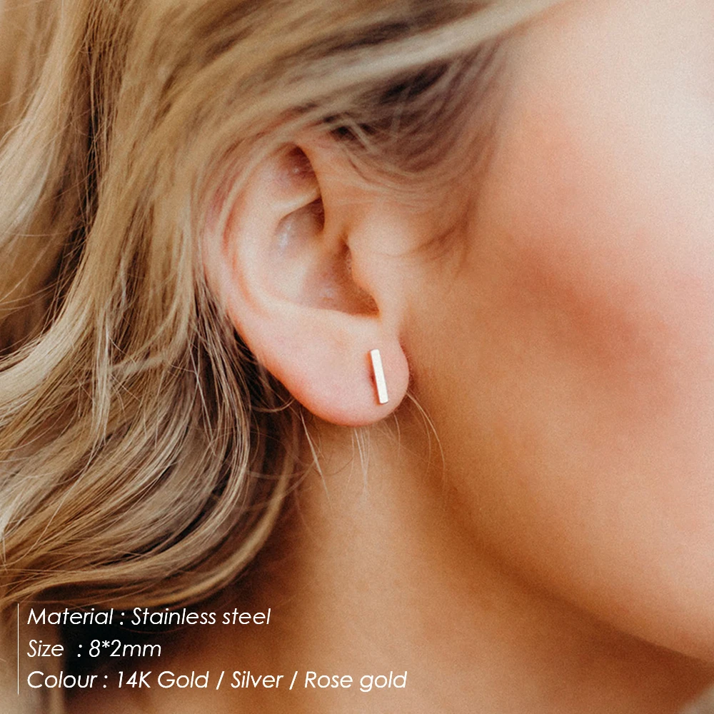 e-Manco Korean Style Small Stud Earrings for Women Fashion Stainless Steel Safety Pin Ladies Earrings Studs Jewelry