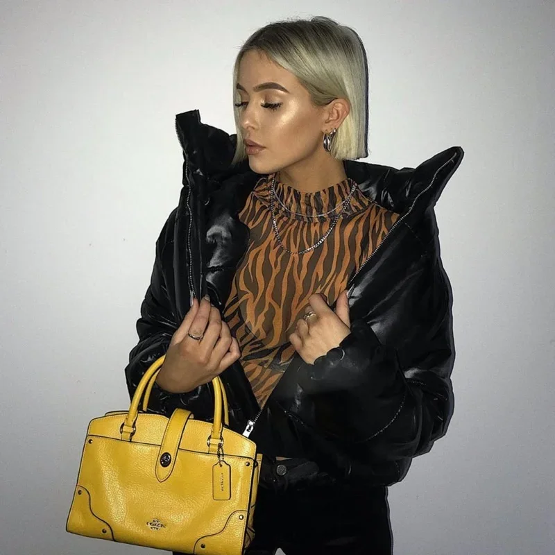 Quilted Thick Warm Zipper Long Sleeve Parka Women's Winter Coat Drawstring High Neck Jacket White Warm Bread Cotton Jacket