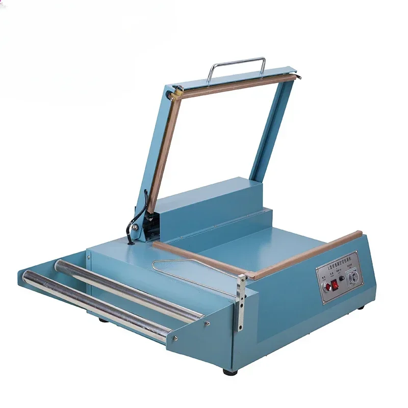 

FQL-380 manual L bar sealing and cutting machine connect with heat shrinkable packaging wrapping machine