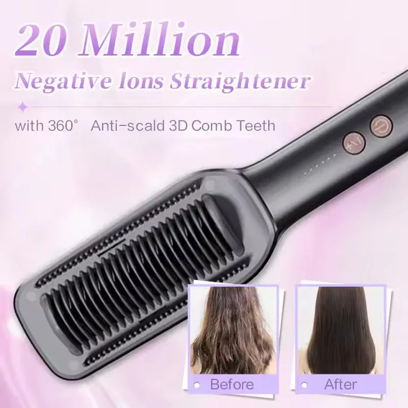 

Fast Styling Negative Ion Hair Straightening Brush PTC Heating Ceramic 2in1 Straight Curl Hair Iron Straightener Hot Comb