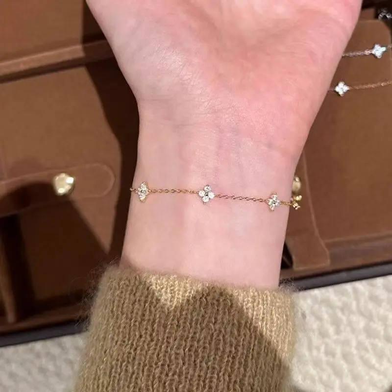 Pulseiras de Flor em Zircônia Brilhante de Prata Esterlina 925 para Mulheres, Pulseira de Cadeia Charmosa para Festas, Casamentos e Presentes de Feriado