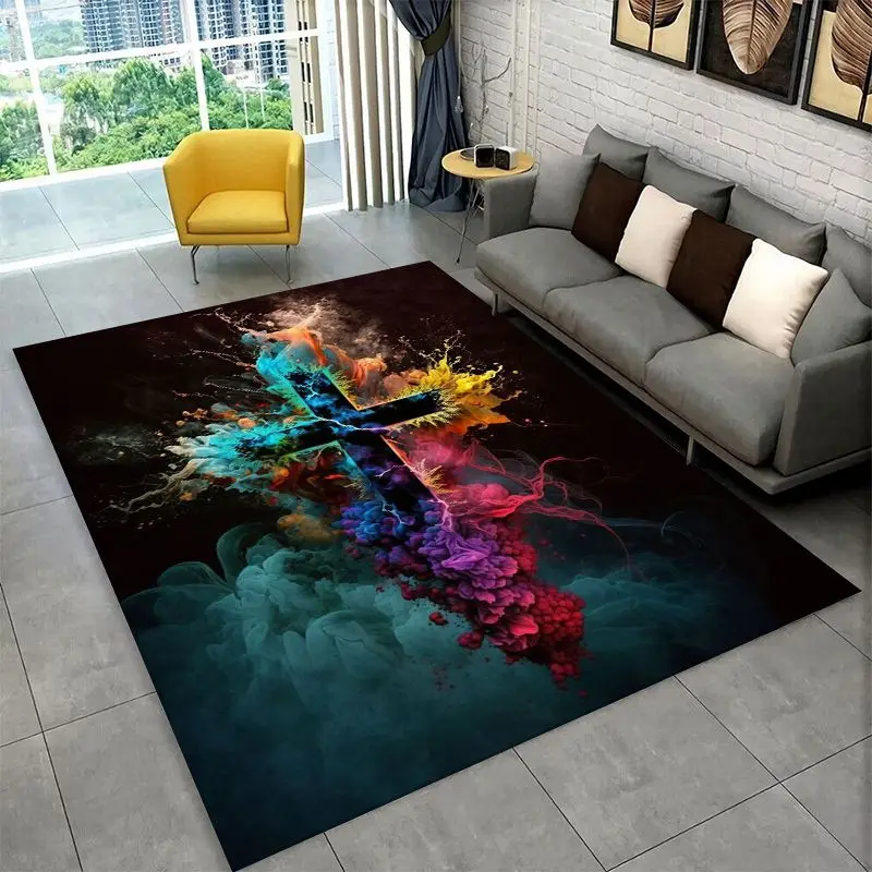 Classic Cross Bible Christian Faith Retro Large Area Rug Non-slip Durable Carpet for Bedroom Living Room Sofa Doormat Home Decor