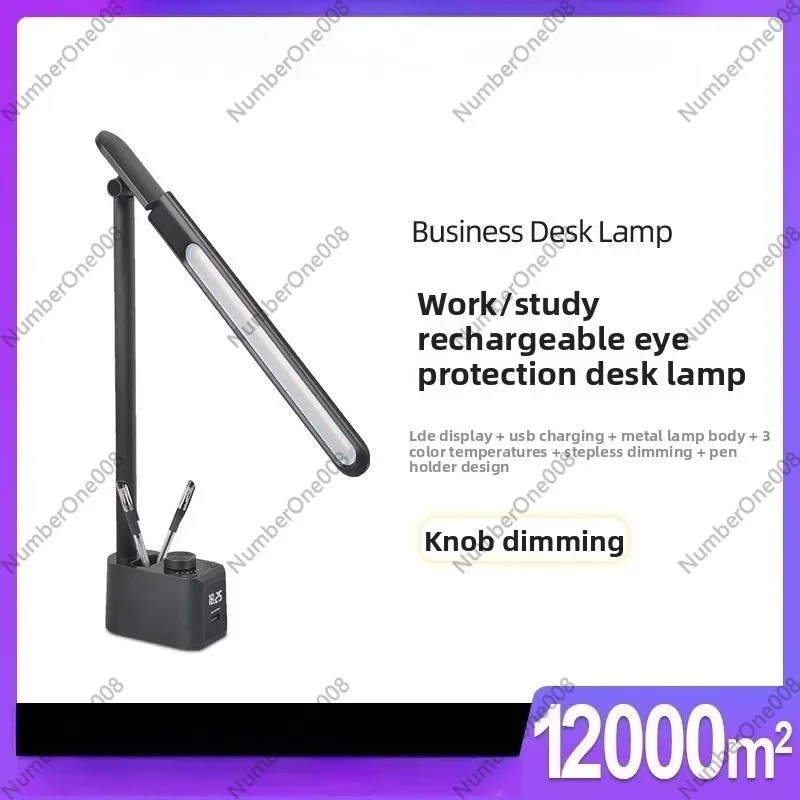 Foldable LED Desk Lamp, Eye Protection, 5 Color Temperature, USB Charging, Pen Holder, with Calendar for Home Office