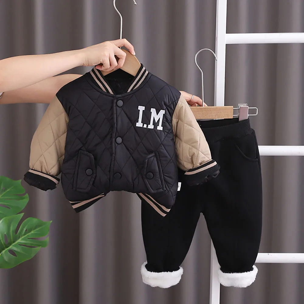 Children\'s Thick Warm Clothes For Baby Boys Winter Cotton Jacket Padded Pants Two-Piece Set Fall Winter New Korean Kids Outfits