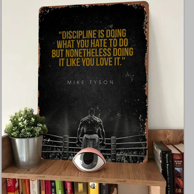 Mike Tyson Discipline Quote Metal Wall Art Boxing Gym Decor Inspirational Sports Poster for Home Office