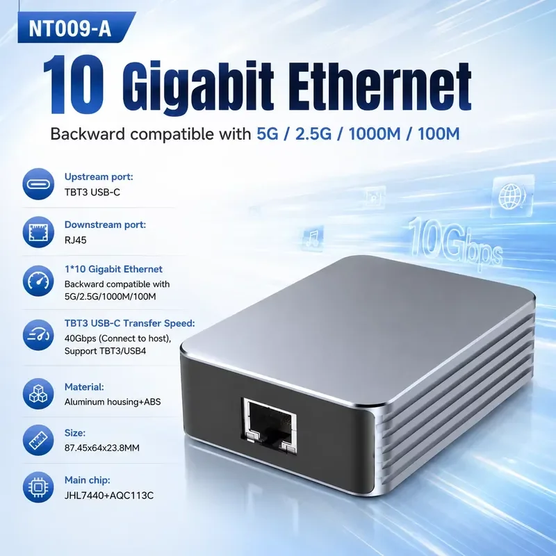 Thunderbolt 3 USB4 to 10Gbps Ethernet Adapter 40Gbps 10G 5G 2.5G RJ45 Network Card for MacBook Pro Air High Speed LAN Dongle