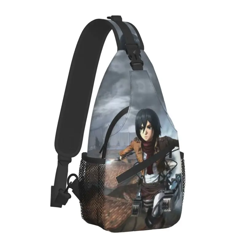 Mikasa Ackerman Attack บน Titan Sling กระเป๋าคาดหน้าอก Shingeki No Kyojin Crossbody ไหล่กระเป๋าเป้สะพายหลังขี่จักรยาน Daypack