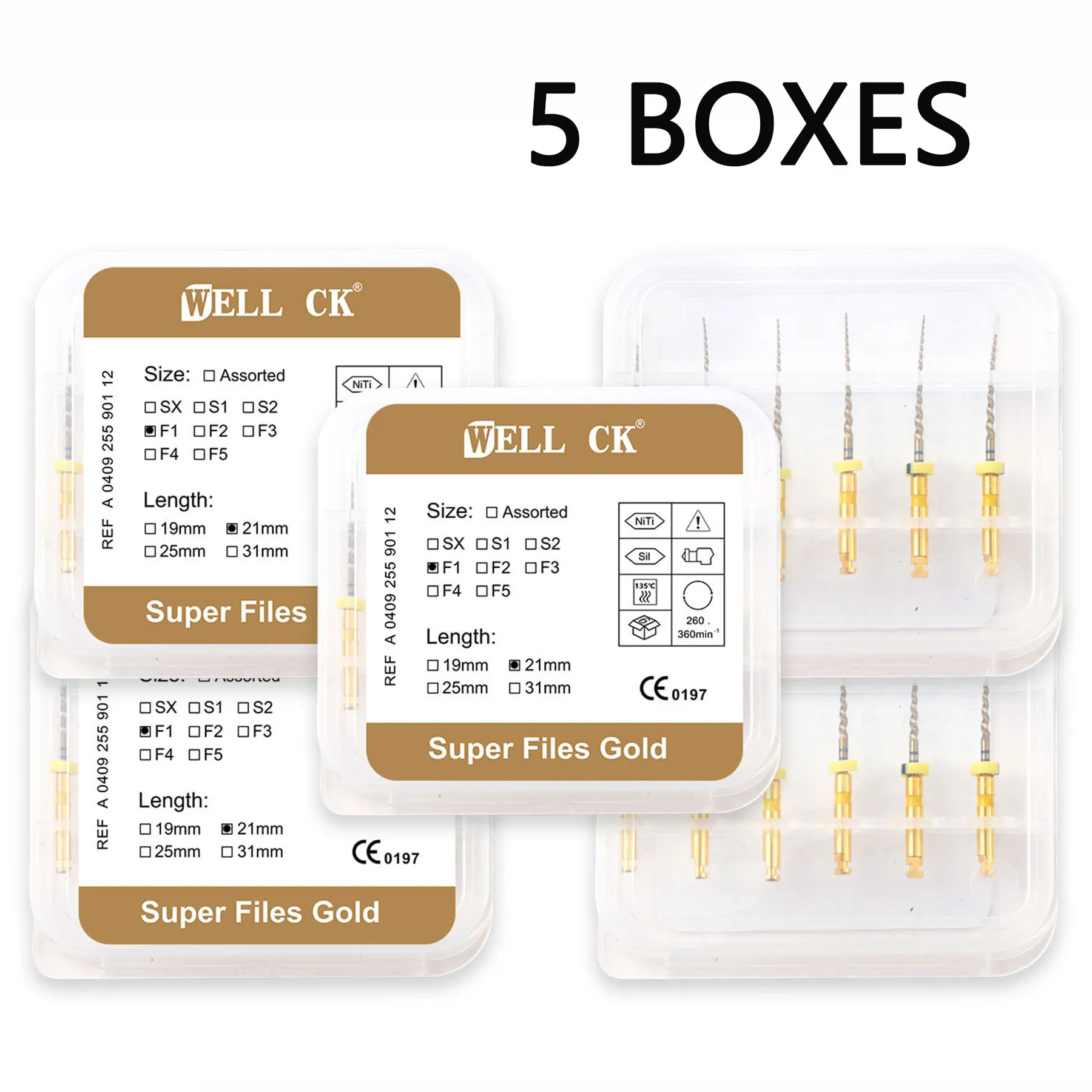 

5 Boxes Dental Gold Flexible Files Endo Rotary Files Golden Endodontic Files 25mm Nickel Titainium Instrument Dentistry Tools