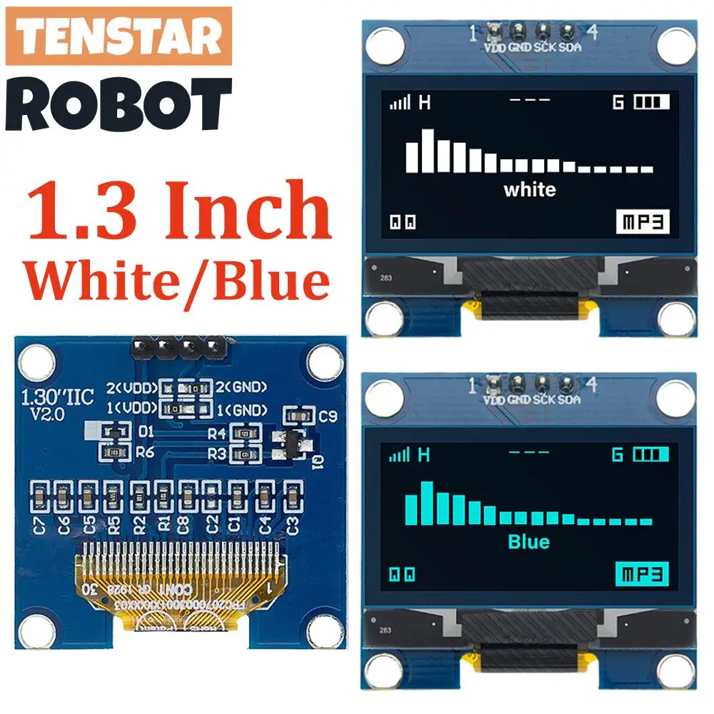 TSTARDEV I2C 1.3'' OLED Display Module White Blue Color Drive Chip SH1106 128X64 1.3 Inch LCD LED IIC Communicate Blue Board