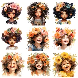 15cm Cartoon Flower Girl Baby Boy Iron On Heat Transfer Sticker For Clothes Pinted Vinyl Thermal Washable T-Shirt Decal