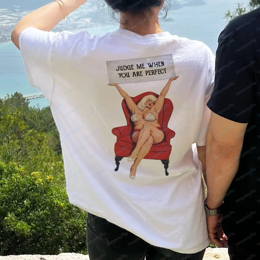 Judge Me When You’re Perfect T-Shirt Feminist Vintage Graphic Tee Sassy Confident Casual Tops Trend Harajuku Clothes for Women