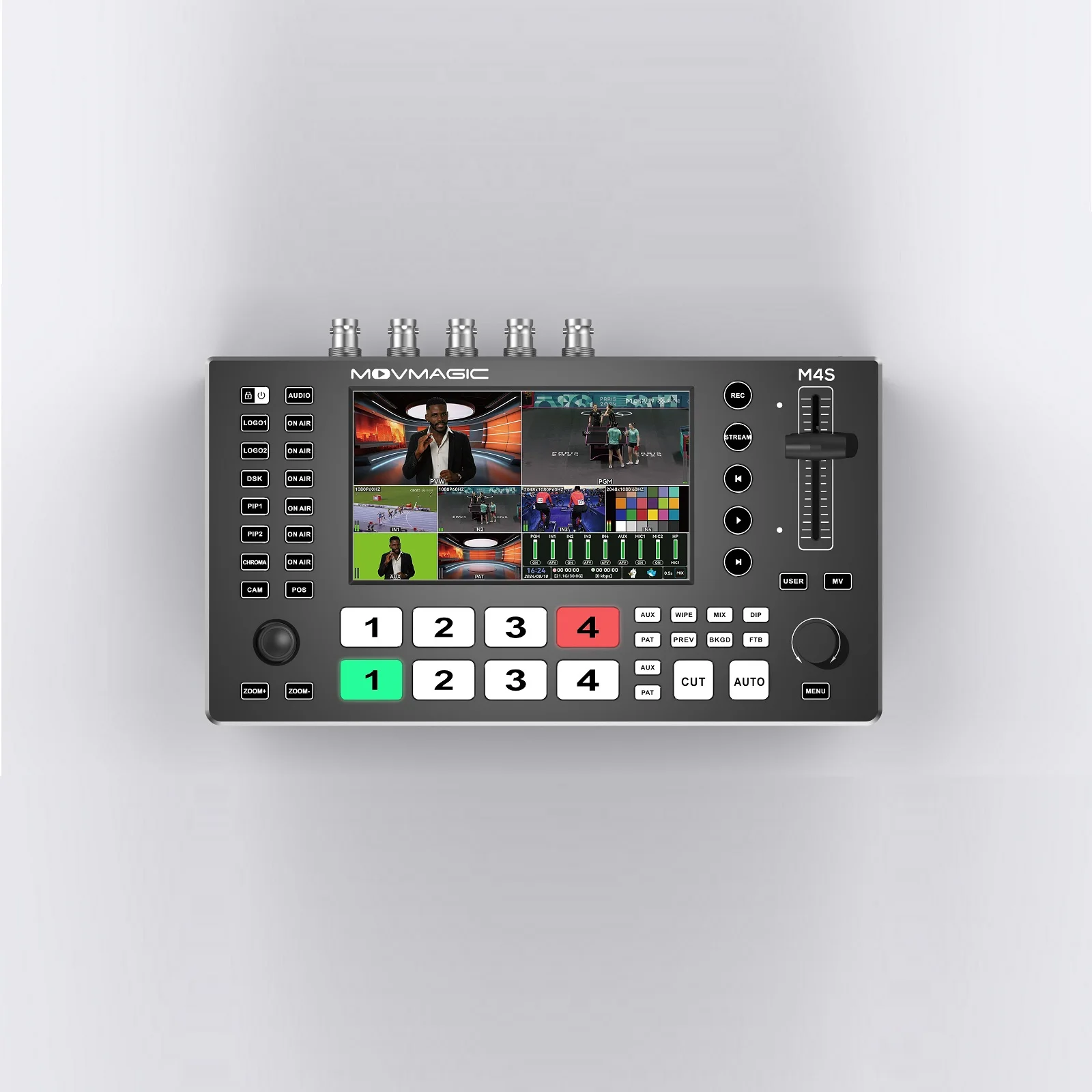 

Channel professional video switcher with 4k input, multi-port, LAN streaming and high definition MI recording