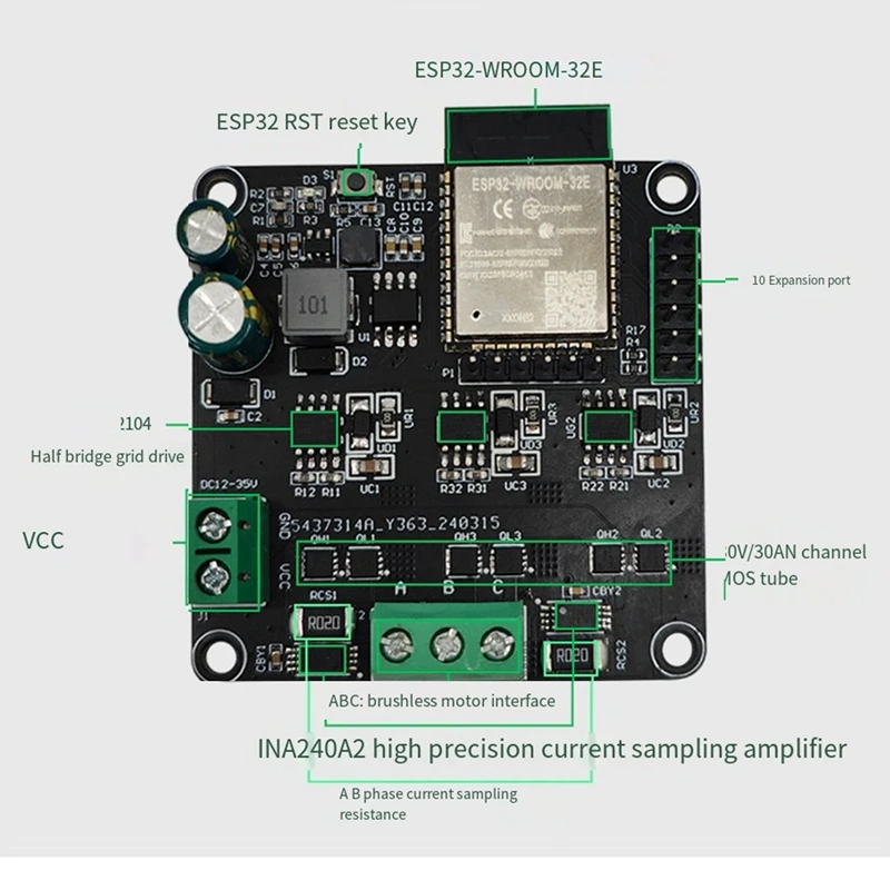 ESP32 Brushless Motor Driver Board Module 20A Wireless WIFI Bluetooth Simple FOC Retrofit Module