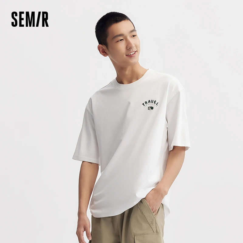 Semir Short-Sleeved T-Shirt Men 2024 Summer New Loose Straight Top Round Neck Knitted Clothing Fashionable Print Trend