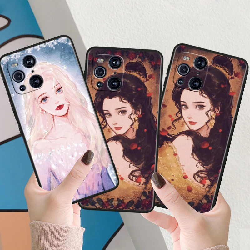 Cute Disney Princess For OPPO Find X6 X5 X3 X2 F21S F21 Pro Lite Neo Black Silicone Fundas Soft Cover Capa Phone Case