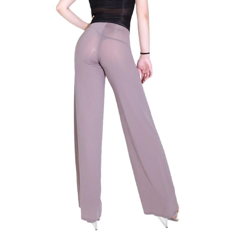 Damen Eisseide Weite Hosen mit Hoher Taille Transparente Yoga-Hosen für Tanz