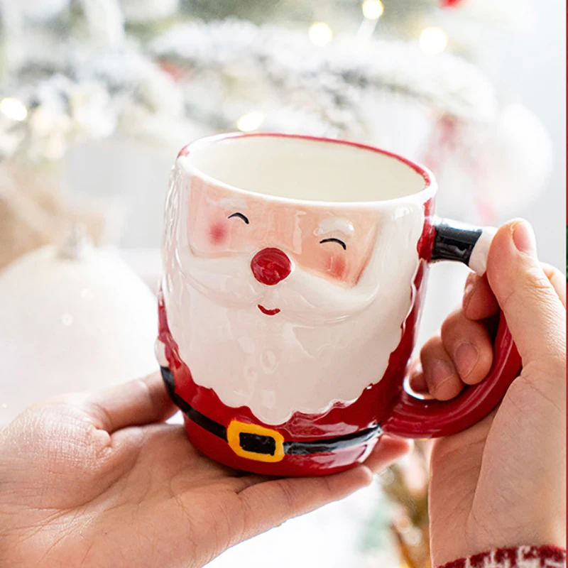 Santa Claus Mug Cartoon Ceramic Coffee Cup Decorate Home Breakfast Drinks Oatmeal Milk Mug Fine Ceramic Coffee Cup Holiday Gifts