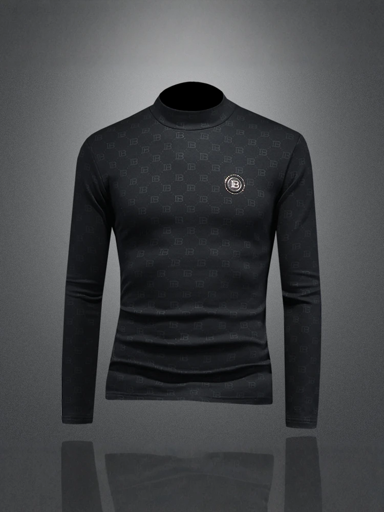 

Мужская утепленная флисовая футболка с длинным рукавом, осенне-зимняя новинка, с высоким воротником, базовая, с модным принтом, современный стиль