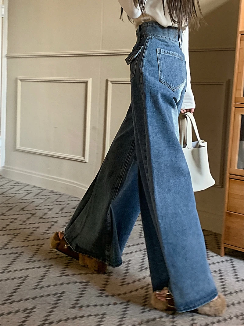 REDDACHiC 90s Vintage Oversized Mom Jeans Wide Leg Pants for Women Streetwear Blue Baggy Jeans High Waist Loose Ladies Trousers