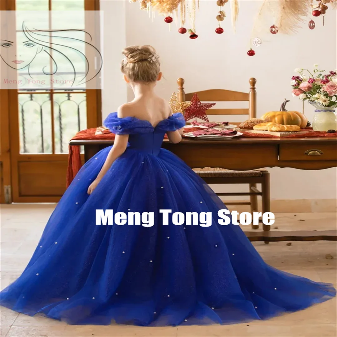 3D Butterfly Applique Royal Blue Tulle Puffy Flower Girl Dress For Wedding Kids Birthday Party First Communion Customized Dress