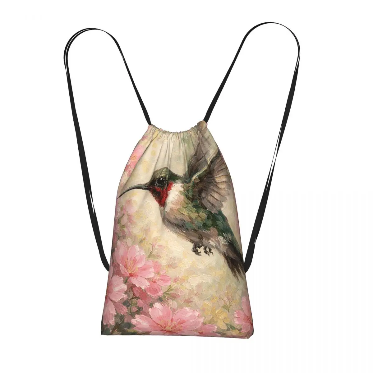 Rucksäcke mit Vogel- und rosa Blumenmuster im Vintage-Stil, lässige Sporttasche mit Kordelzug, Büchertaschen für Männer, Frauen, Studenten