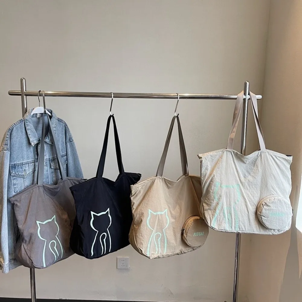 

Корейская стильная женская большая сумка, большая вместительная сумка на плечо с котом для отдыха, повседневная универсальная сумка для поездок на работу, сумка