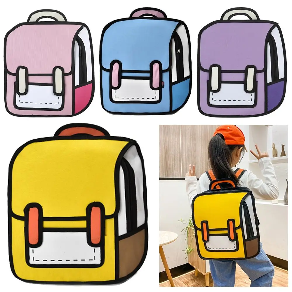 Youth Style 2D Comic Print Student Schoolbag Large Capacity Lightweight Student Backpack Adjustable Strap Book Bag School