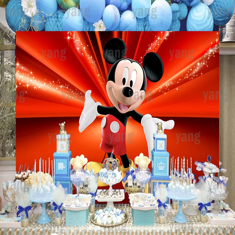 Cartoon Disney Lovely Movie Star Baby Mickey Mouse Colorful Stage Backdrop Decoration Birthday Party Photography Background