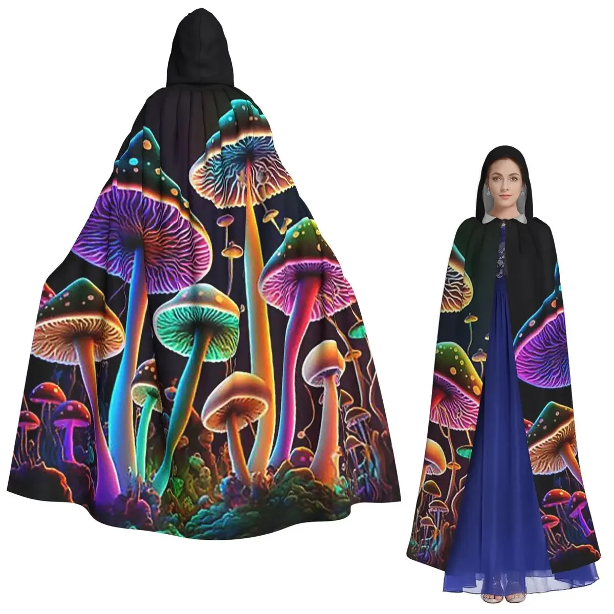 

Светящиеся психоделические грибы, триповый гриб, длинный плащ с капюшоном, средневековый костюм ведьмы, накидка для косплея, накидка на Хэллоуин, вампир для взрослых